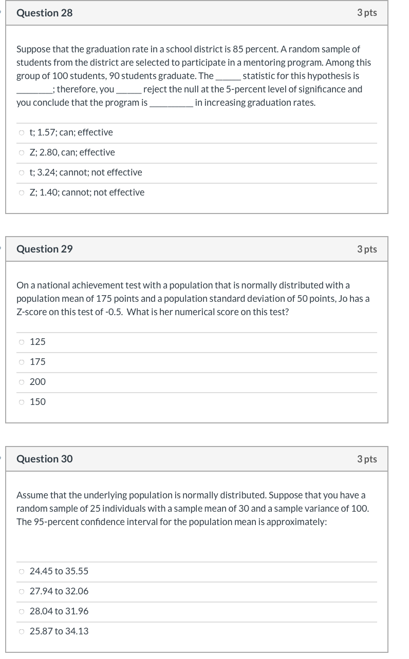 Solved Question 28 3 pts Suppose that the graduation rate in | Chegg.com