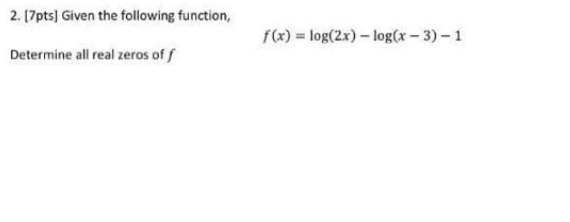 Solved 2. [7pts) Given the following function, f(x) = | Chegg.com