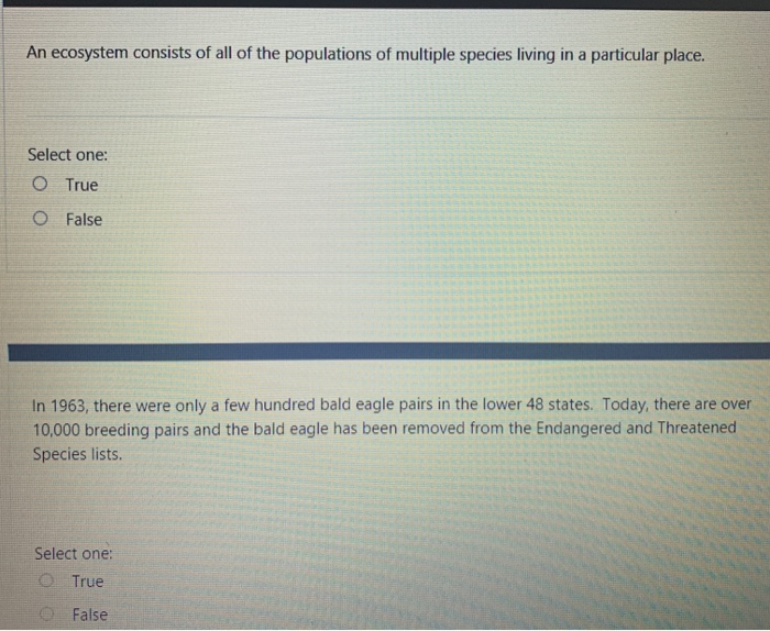 Solved An Ecosystem Consists Of All Of The Populations Of | Chegg.com