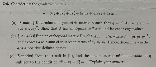 Solved Q6. Considering The Quadratic Function 