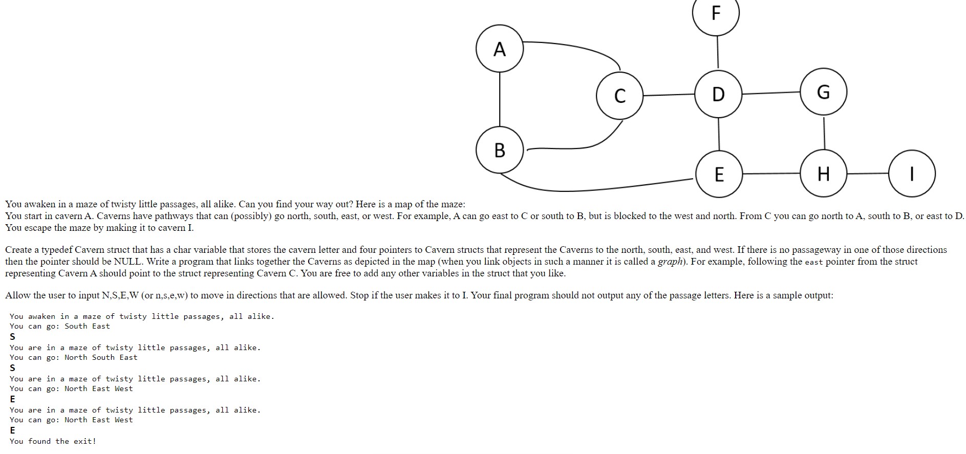 Solved F A С D G B E Н. | You awaken in a maze of twisty | Chegg.com