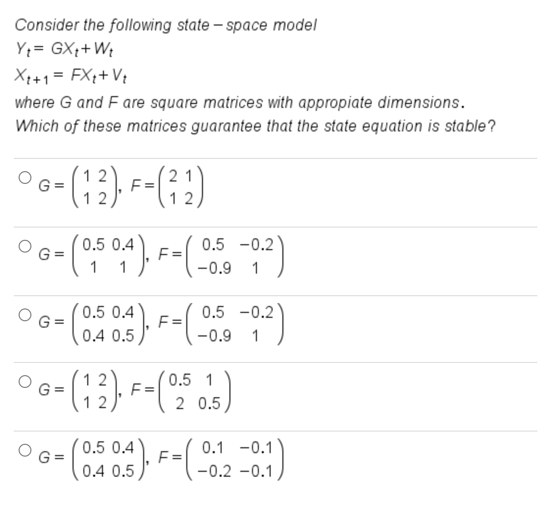 Solved Consider The Following State - Space Model | Chegg.com