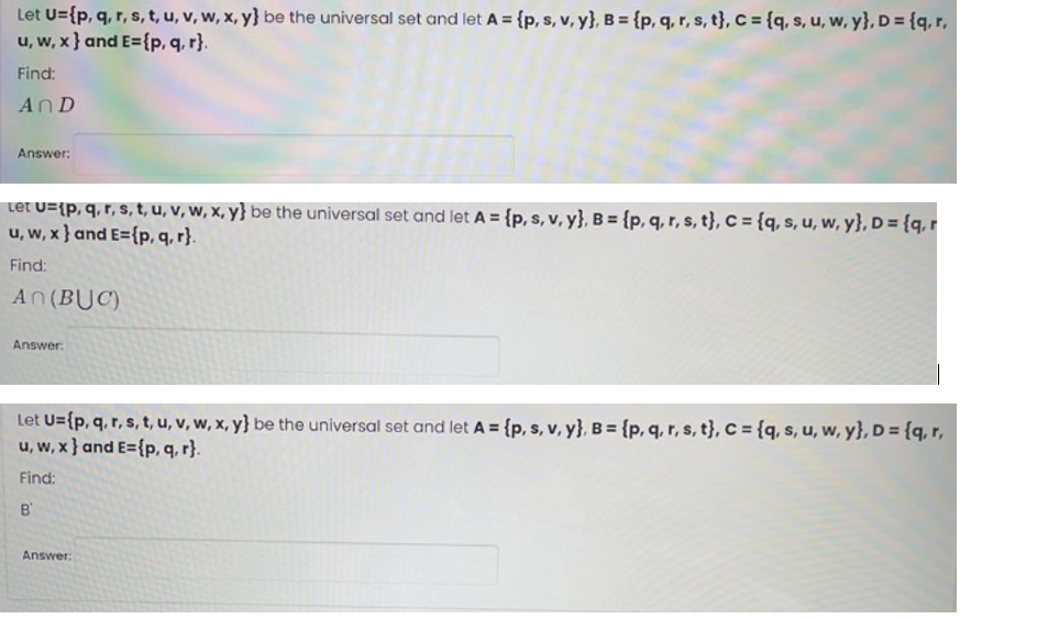 Solved Let U P Q R S T U V W X Y Be The Universal Chegg Com