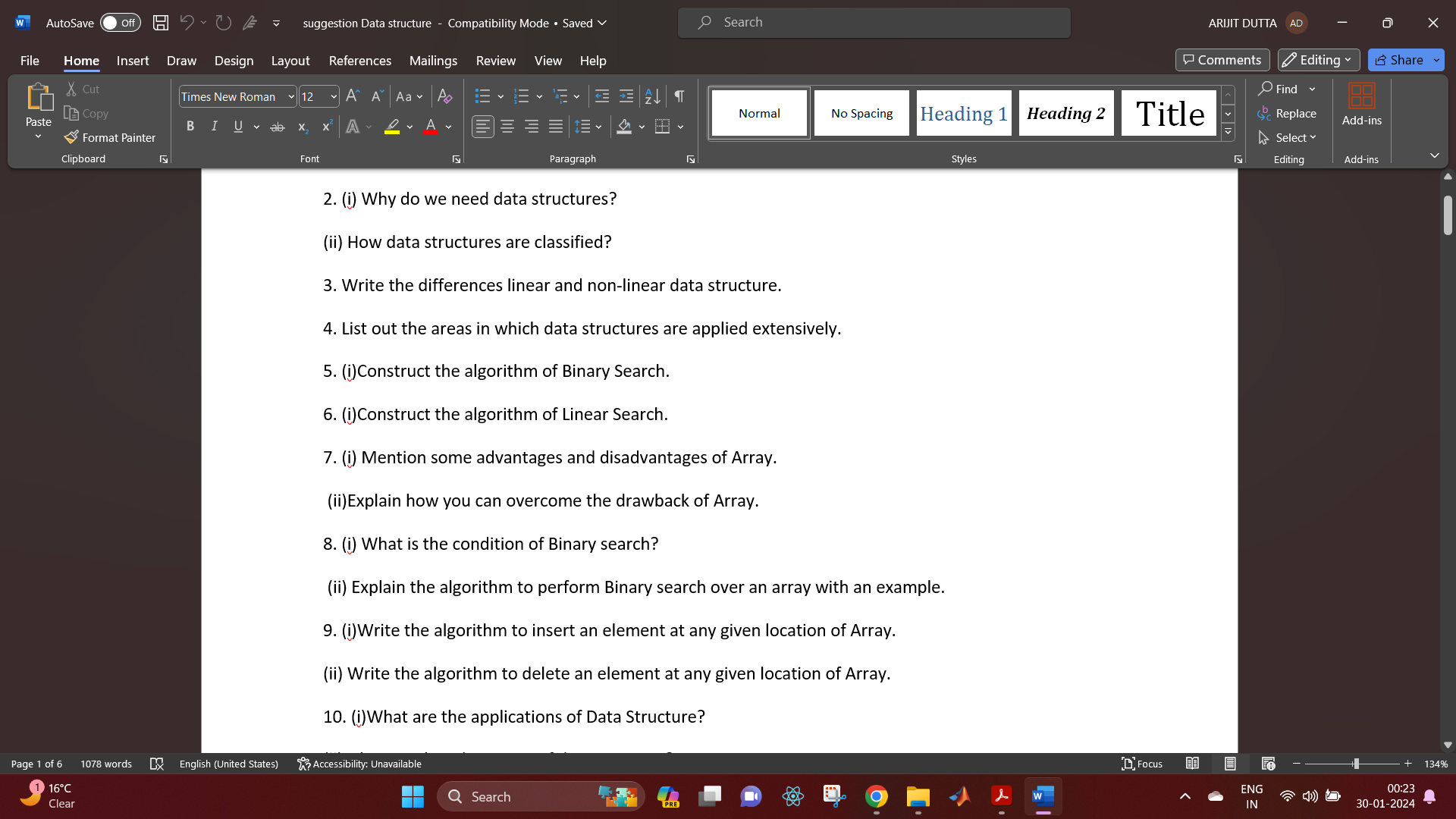 Solved (i) Why do we need data structures?(ii) How data | Chegg.com