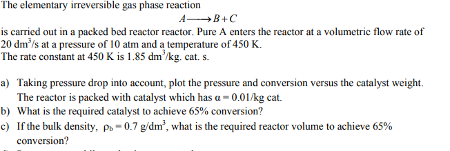 Solved The elementary irreversible gas phase reaction AB+C | Chegg.com
