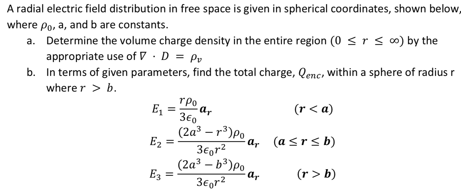 Solved a. A radial electric field distribution in free space | Chegg.com