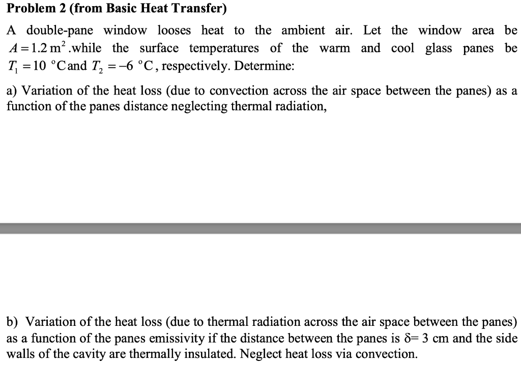 Solved Problem 2 (from Basic Heat Transfer) A double-pane | Chegg.com