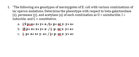 Solved 1 The Following Are Genotypes Of Merozygotes Of Chegg Com