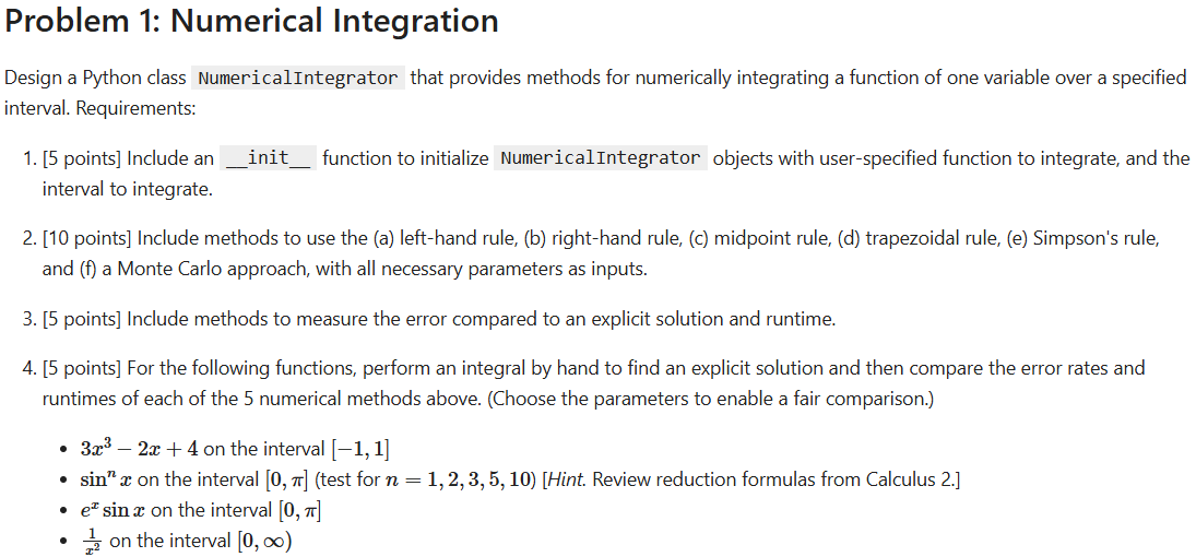 Solved Problem 1: Numerical IntegrationDesign a Python class | Chegg.com
