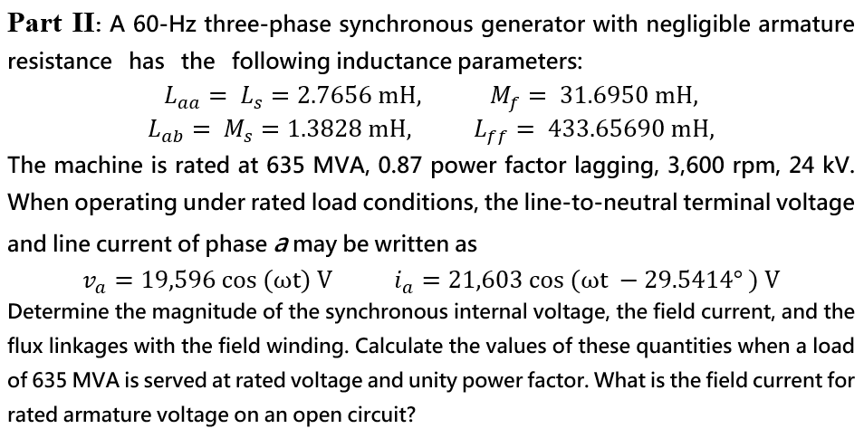 Solved Part Ii A 60 Hz Three Phase Synchronous 5476