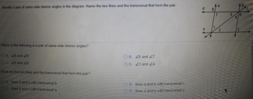 Solved Identify a pair of same-side interior angles in the | Chegg.com