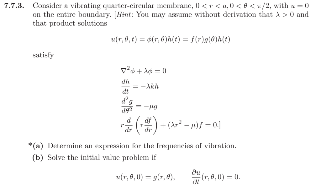 Solved Consider a vibrating quarter-circular membrane, 0 on | Chegg.com