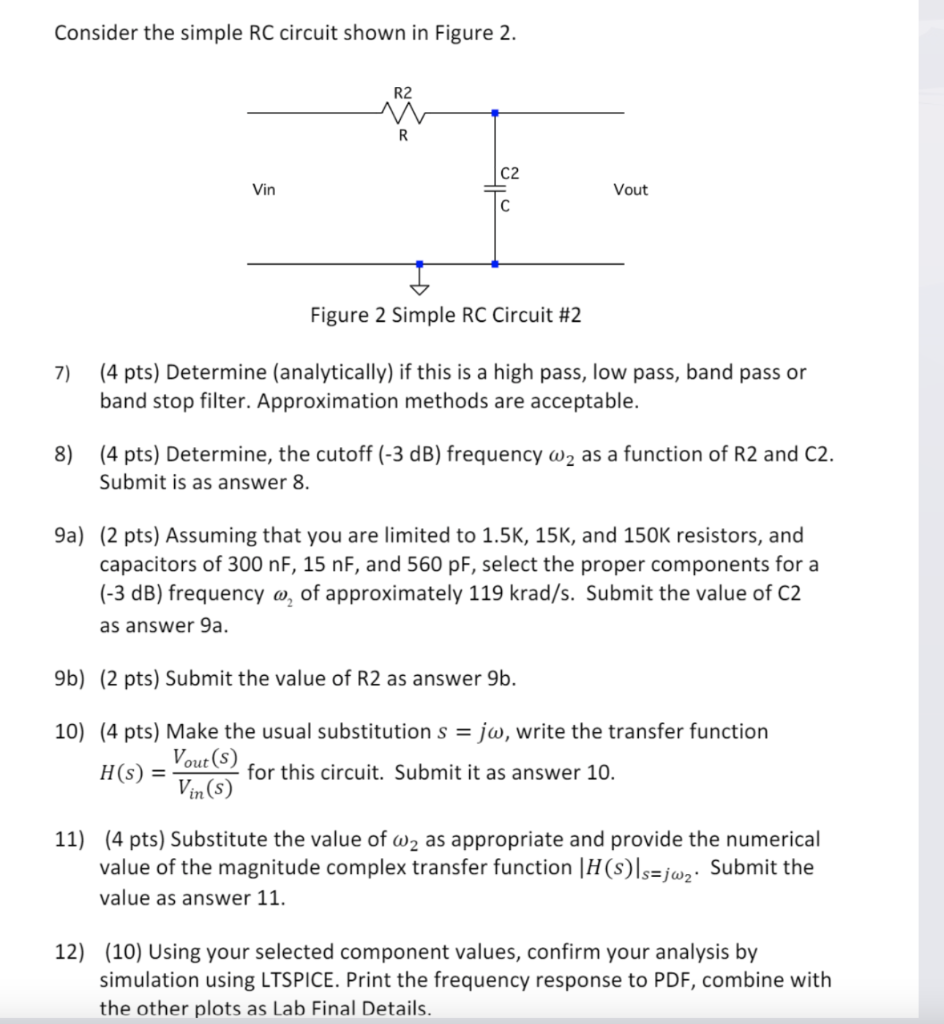 Solved C1 Hc Vin R1 R Vout Figure 1 Simple RC Circuit #1 1) | Chegg.com