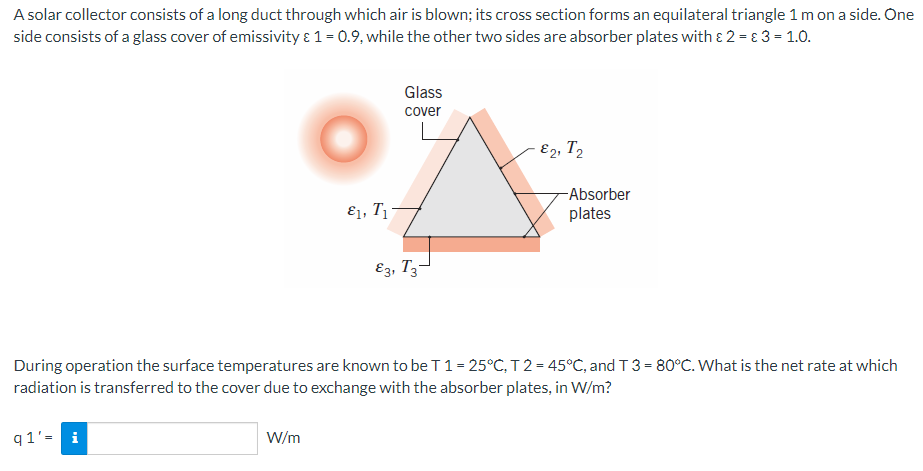 Solved A solar collector consists of a long duct through | Chegg.com