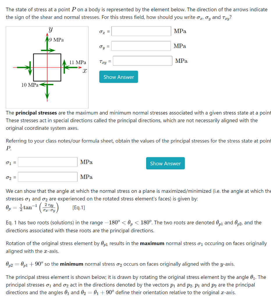 Solved The state of stress at a point P on a body is | Chegg.com