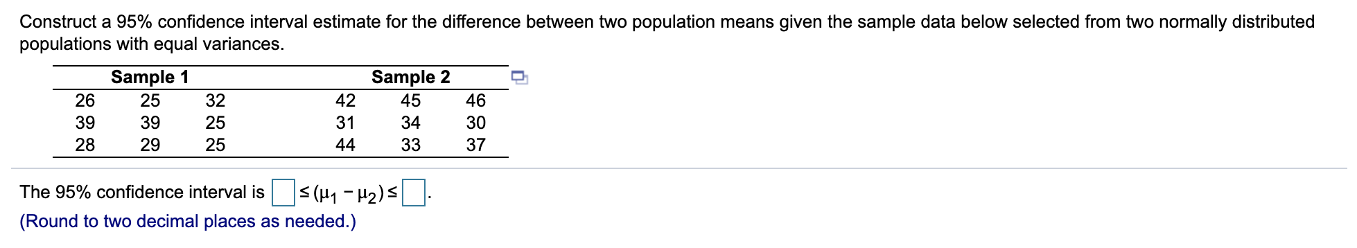 Solved Construct a 95% confidence interval estimate for the | Chegg.com