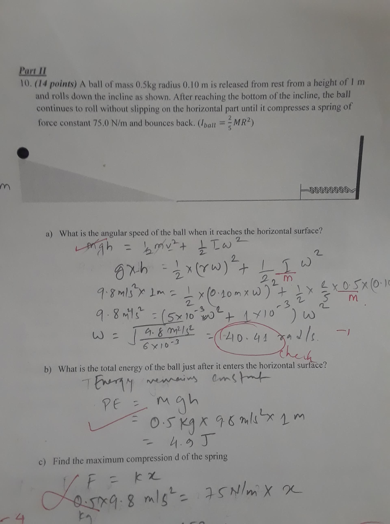 Solved Part I 10. (14 points) A ball of mass 0.5kg radius | Chegg.com