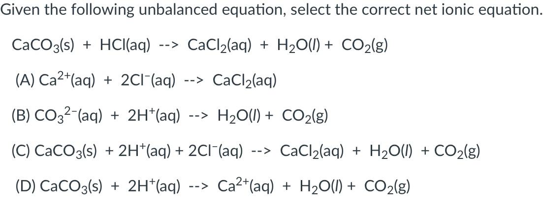 Solved Given the following unbalanced equation, select the | Chegg.com