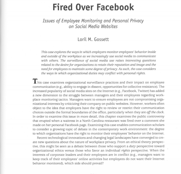 fired over facebook case study