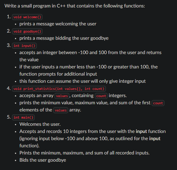 Solved Write a small program in C++ ﻿that contains the | Chegg.com