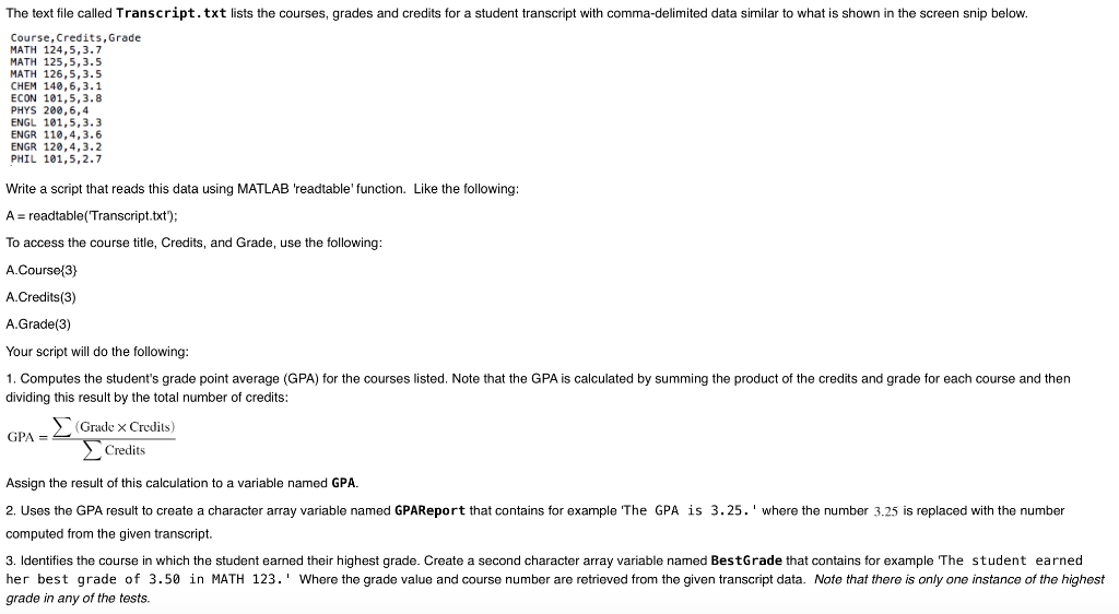 The text file called Transcript.txt lists the | Chegg.com