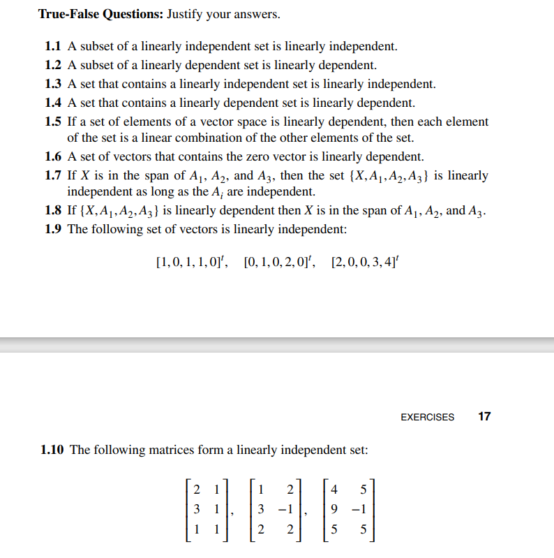 Solved True-False Questions: Justify Your Answers. 1.1 A | Chegg.com