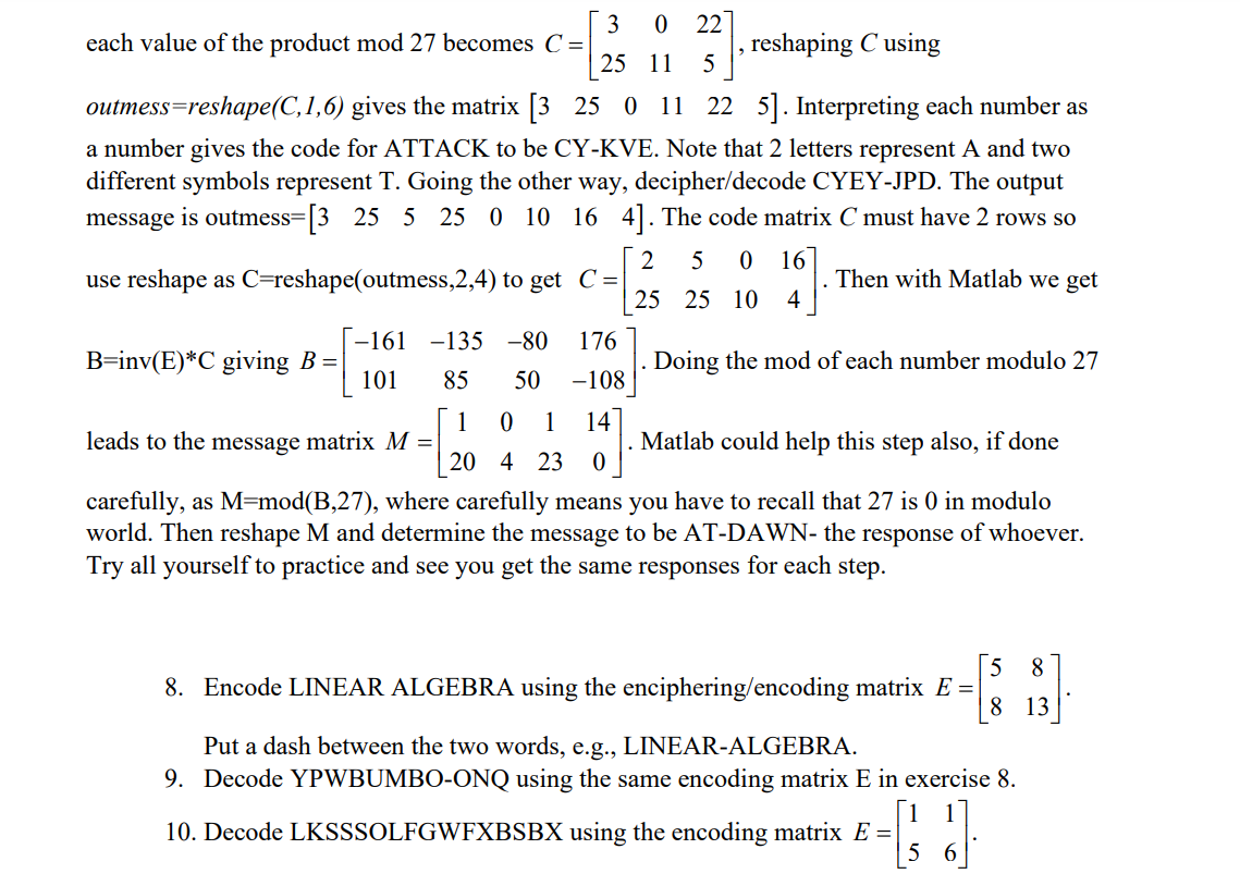 Solved The following three problems are again Hill cypher | Chegg.com