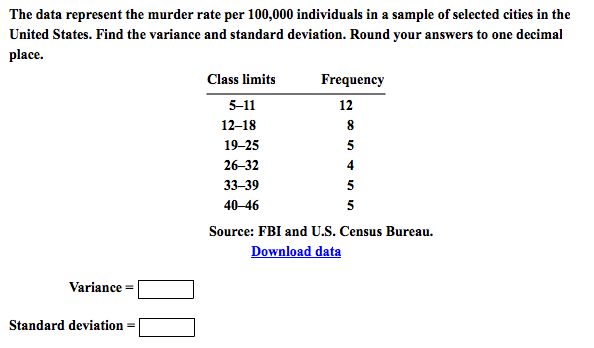 Solved The Data Represent The Murder Rate Per 100,000 | Chegg.com