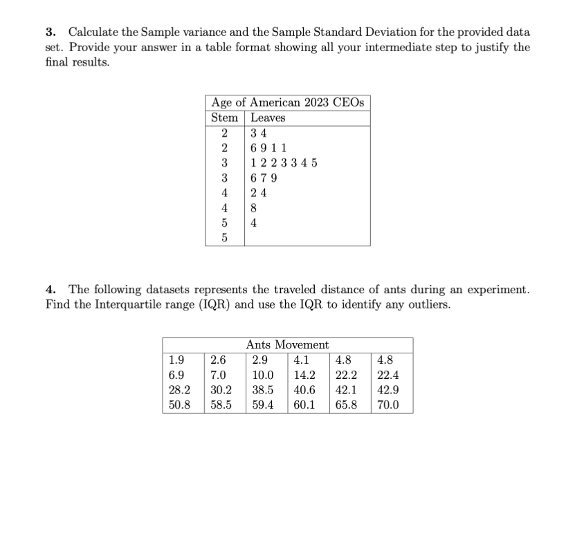 Solved 3. Calculate the Sample variance and the Sample | Chegg.com