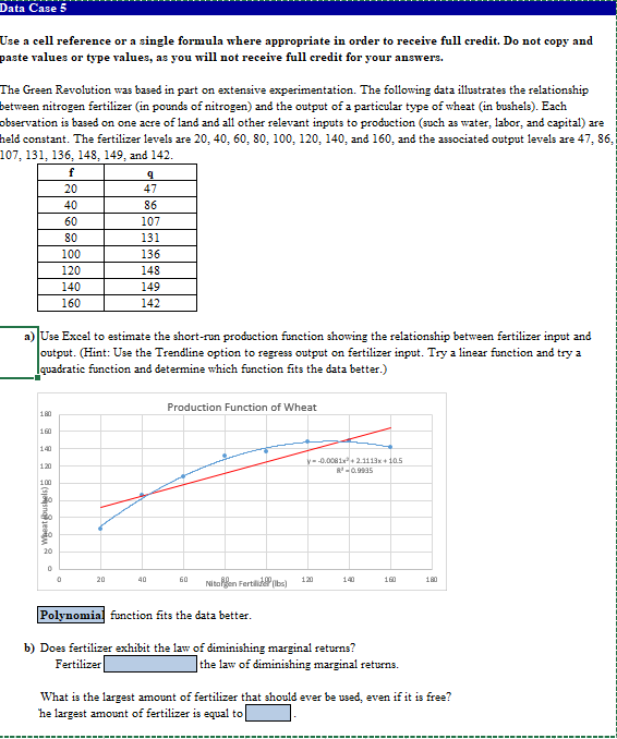 Solved Data Case 5 Use a cell reference or a single formula | Chegg.com