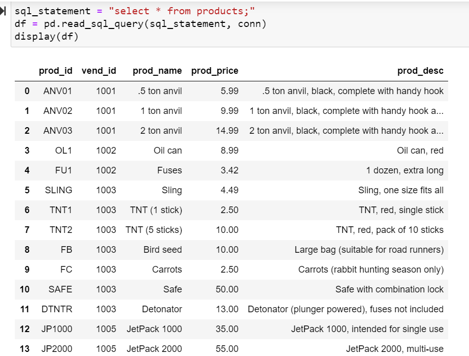 Solved def ex20(): # Write an SQL statement that SELECTs all | Chegg.com
