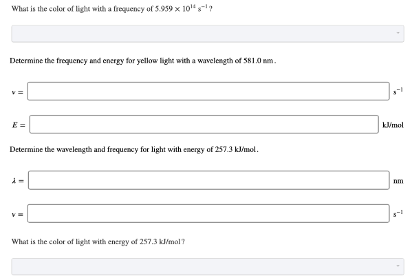 Solved What is the color of light with a frequency of 5.959 | Chegg.com