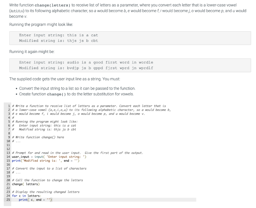 Solved Write Function Change(letters) To Receive List Of | Chegg.com