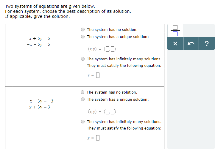 Solved Two systems of equations are given below. For each | Chegg.com