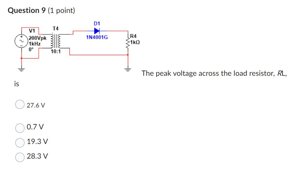 Solved Question 9 (1 Point) He Peak Voltage Across The Load | Chegg.com