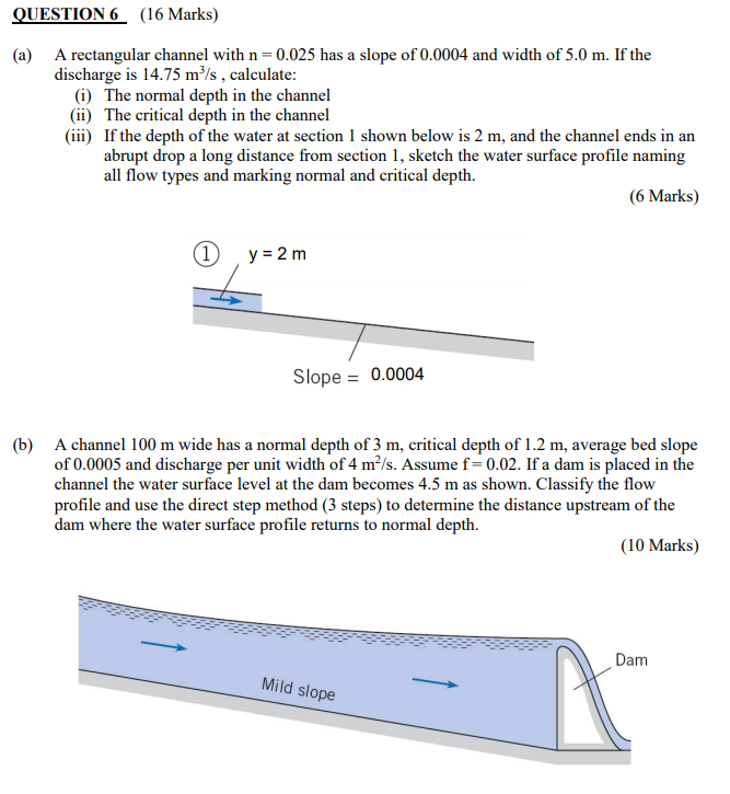 Solved QUESTION 6 (16 Marks) (a) A rectangular channel with