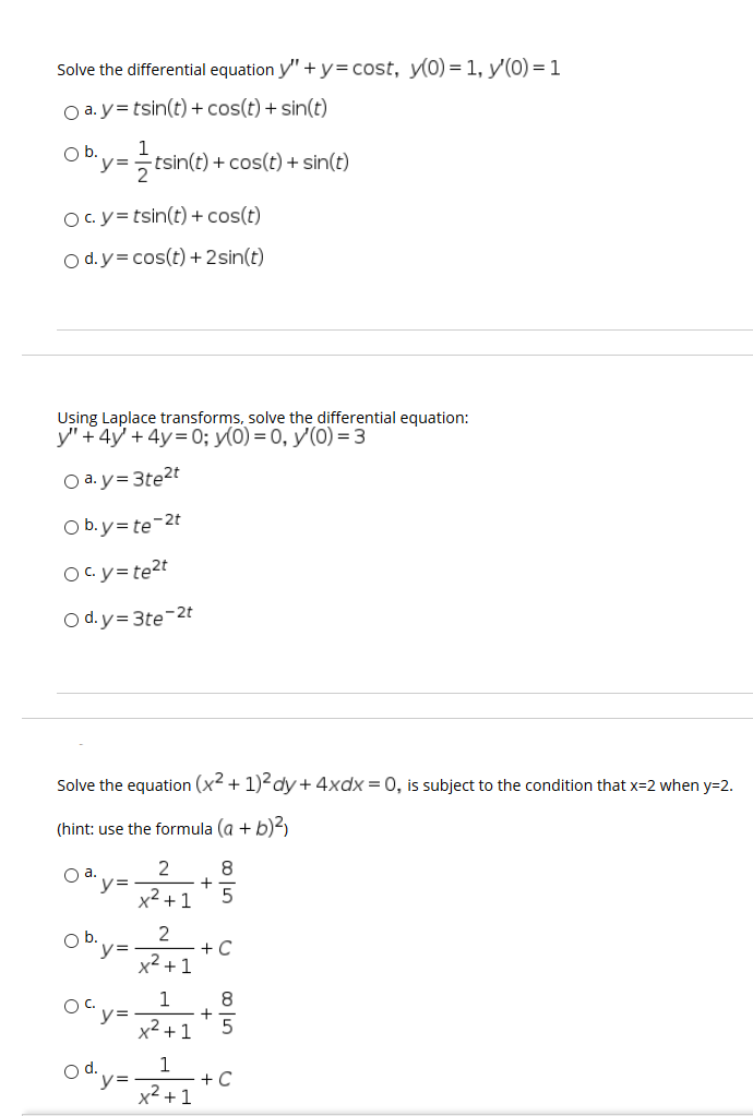 Solved Solve the differential equation y"+y=cost, y(0) = 1, | Chegg.com