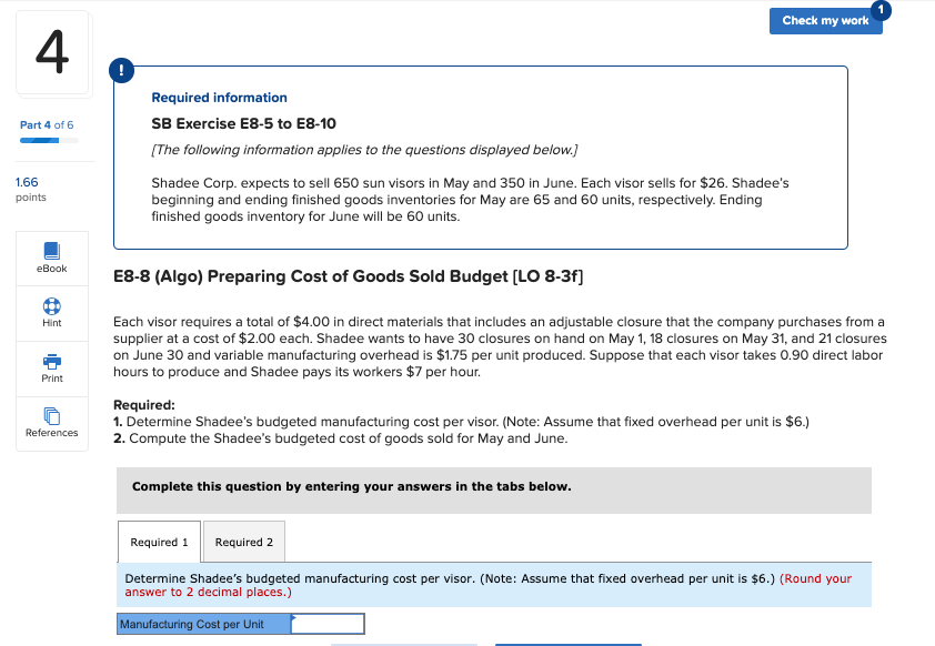Solved Check my work 4 ! Part 4 of 6 Required information SB | Chegg.com