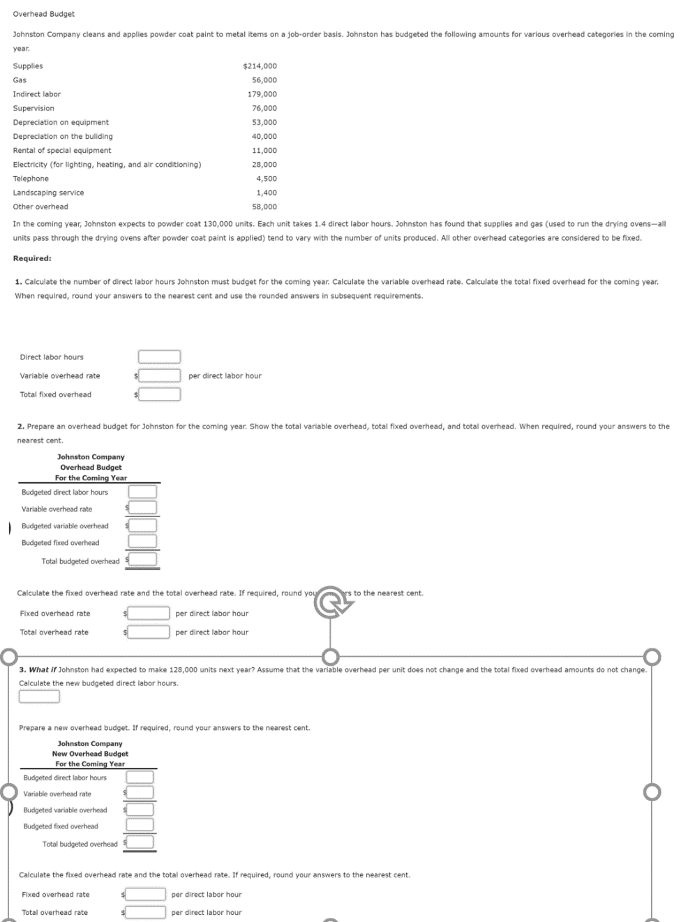 Solved Overhead Budget Johnston Company cleans and applies