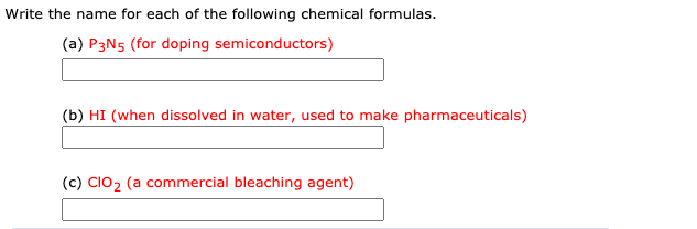 Solved Write the name for each of the following chemical | Chegg.com