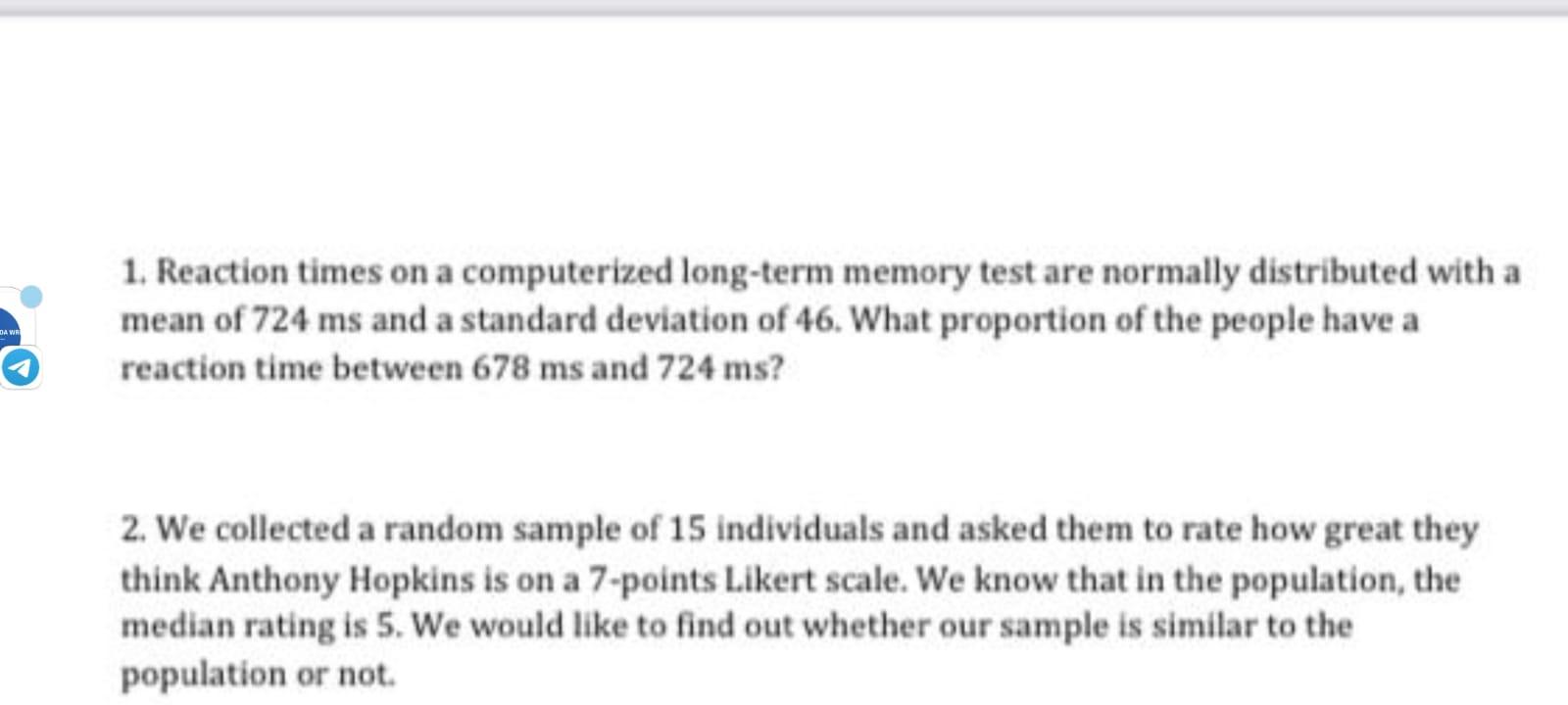 Solved 1 reaction times on a computerized long term memory chegg