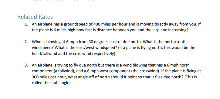 Solved Related Rates 1. An airplane has a groundspeed of 400 | Chegg.com