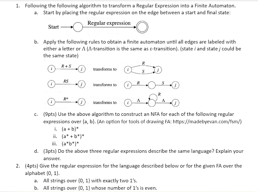 Solved 1. Following the following algorithm to transform a | Chegg.com