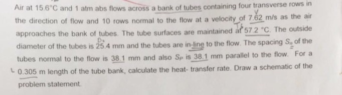 Solved Air at 15.6 C and 1 atm abs flows across a bank of | Chegg.com