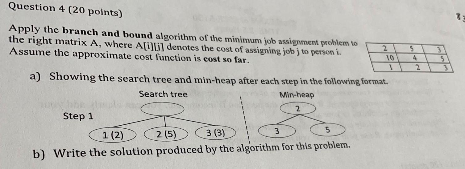 Question 4 (20 points) Apply the branch and bound | Chegg.com