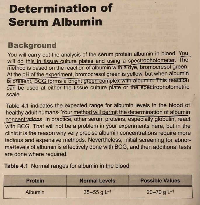 Solved Determination of Serum Albumin Background You will | Chegg.com