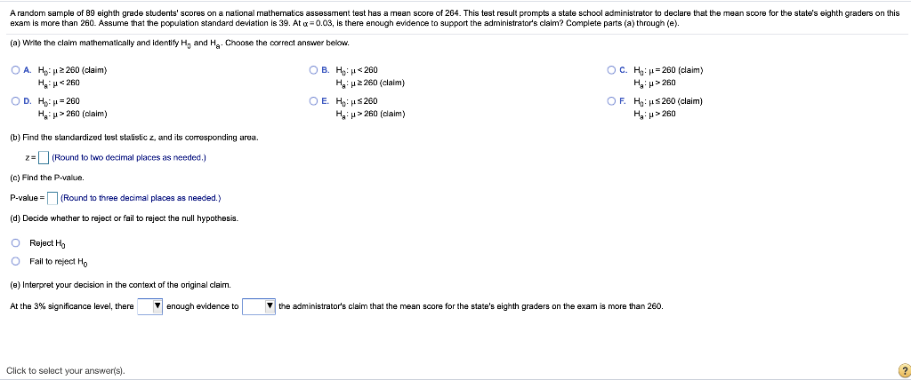 Solved A random sample of 89 eighth grade students' scores | Chegg.com