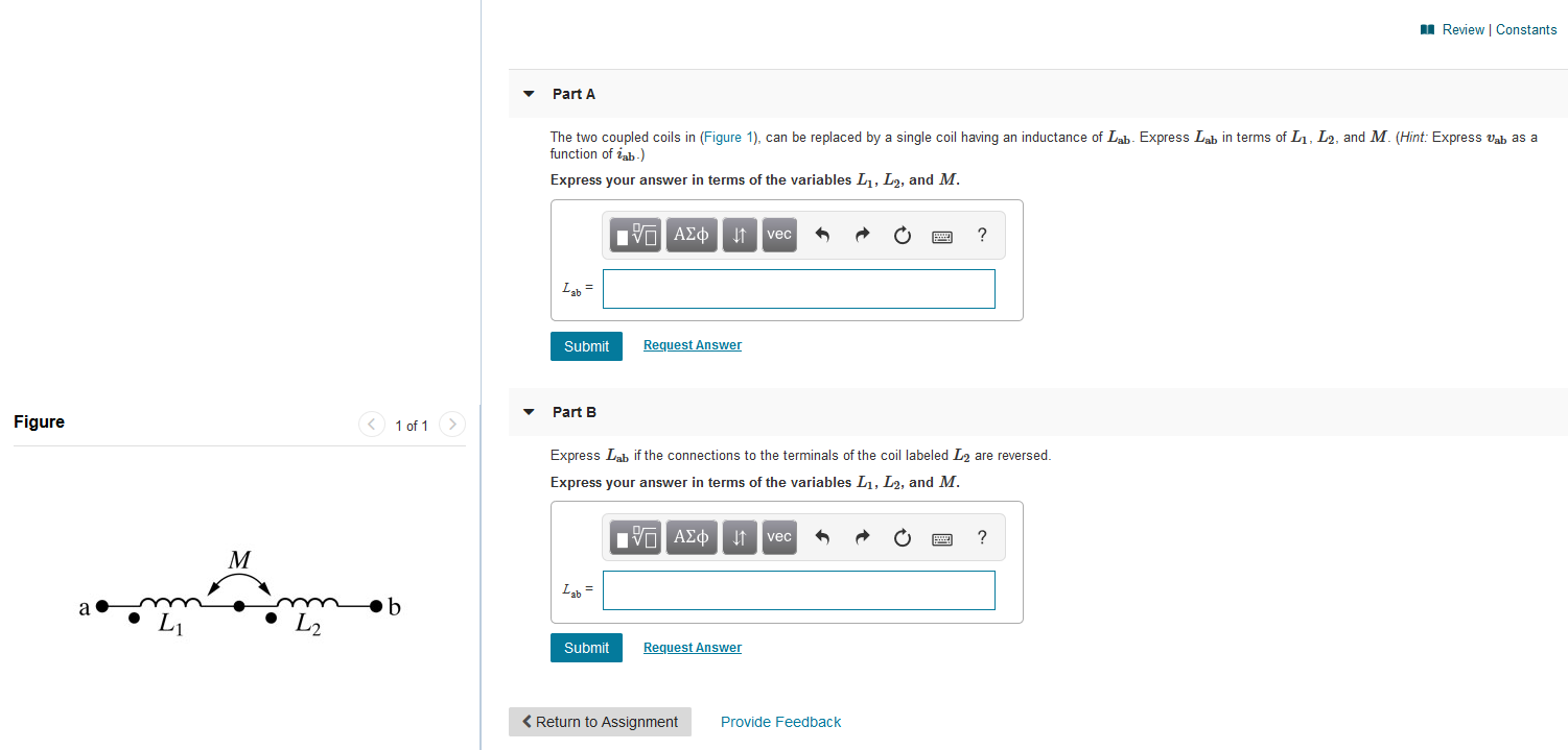 Solved Review Constants Part A The Two Coupled Coils In | Chegg.com