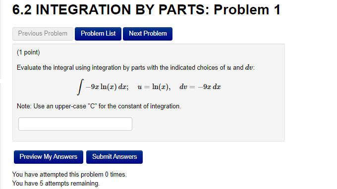 Solved ( 1 point) Evaluate the integral using integration by | Chegg.com