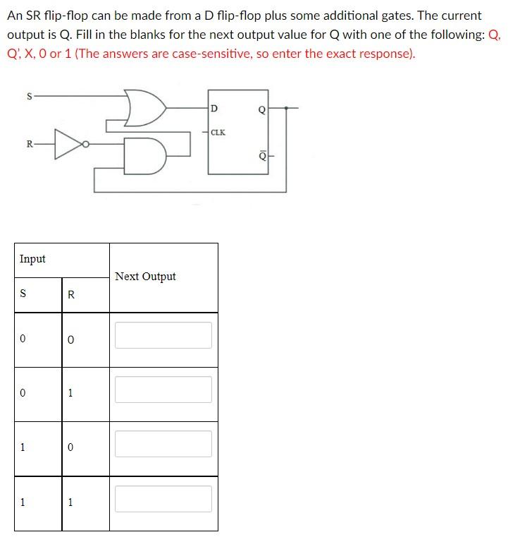Solved An SR flip-flop can be made from a D flip-flop plus | Chegg.com
